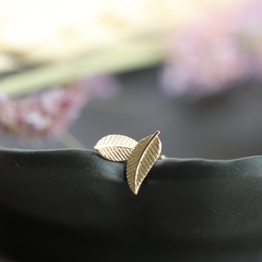 10K Solid Gold "Autumnal Grace" Light Leaf earrings Yellow, White and Rose gold